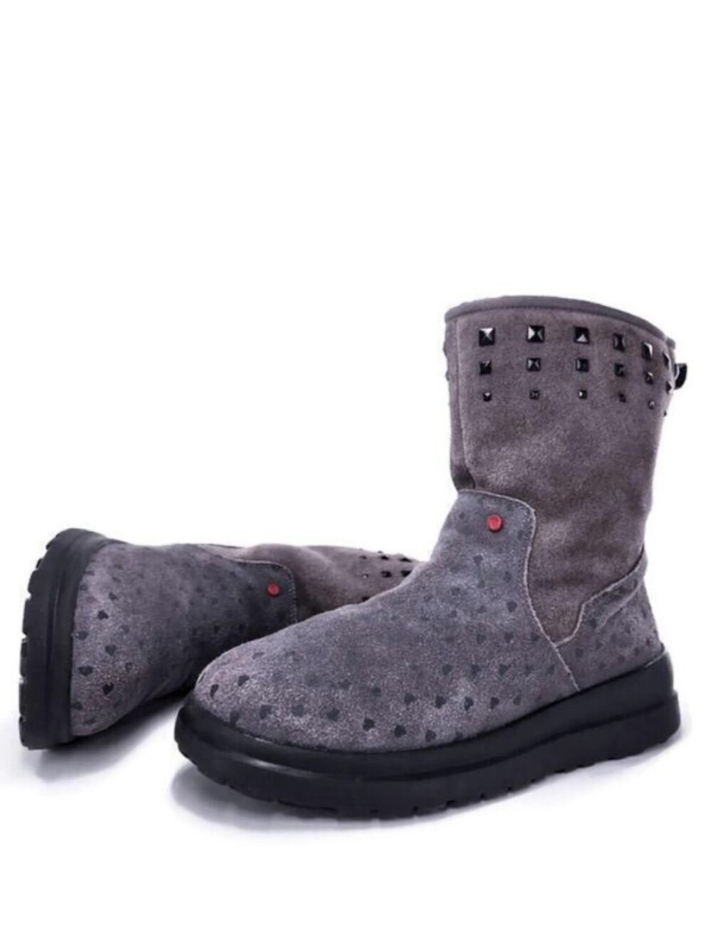 UGG I Love Grey Suede Leather  Heart Print & Black Studs Classic Short Boots